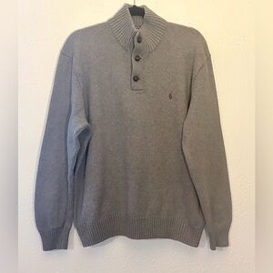 Polo Ralph Lauren Mens Gray Marled Knit Cotton Button Mock Neck Sweater Size XXL